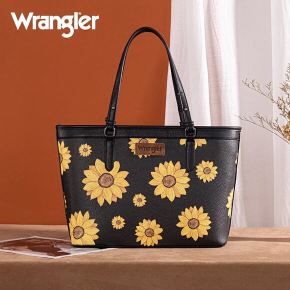 Wrangler Sunflower Print Tote Bag Black - Picture 1 of 5